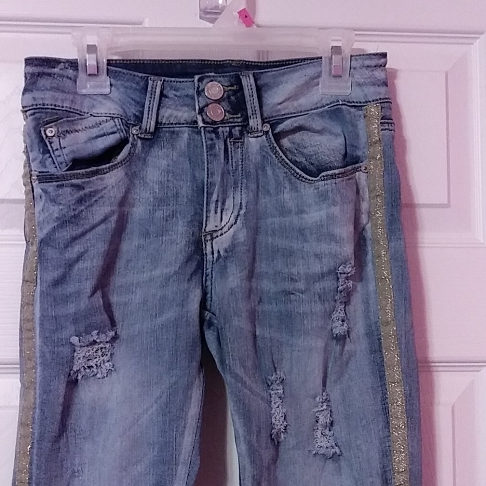 Light Blue Jeans with Gold Sparkles on Sides